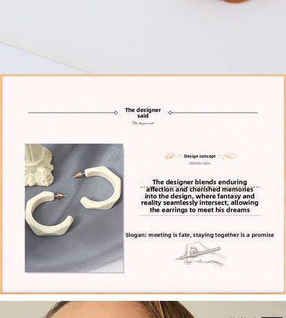 Simple Style Irregular White Stud Earrings For Women With 925 Sterling Silver Posts, Alloy Design