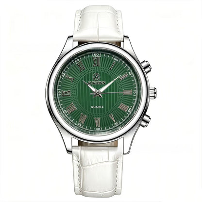 Men's Quartz Watch With Genuine Leather Strap And Pin Buckle, Round Dial Featuring Ordinary Glass Mirror And Pointer Display