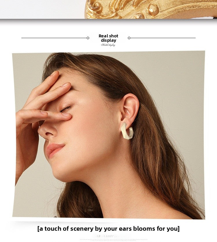 Simple Style Irregular White Stud Earrings For Women With 925 Sterling Silver Posts, Alloy Design