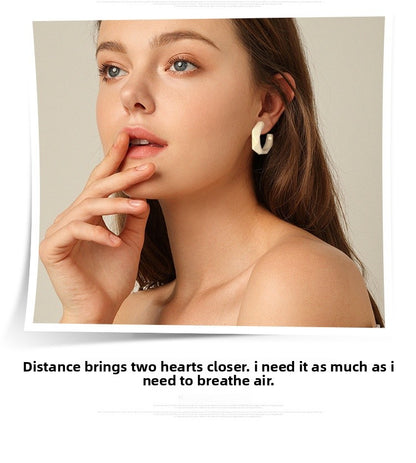 Simple Style Irregular White Stud Earrings For Women With 925 Sterling Silver Posts, Alloy Design