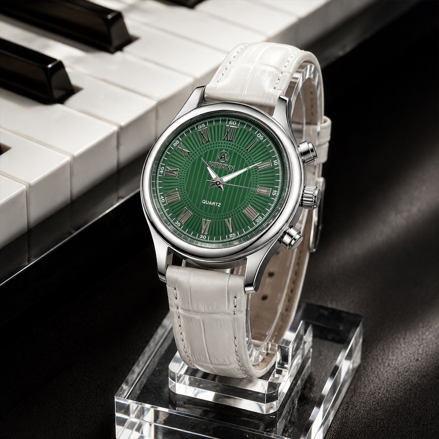 Men's Quartz Watch With Genuine Leather Strap And Pin Buckle, Round Dial Featuring Ordinary Glass Mirror And Pointer Display