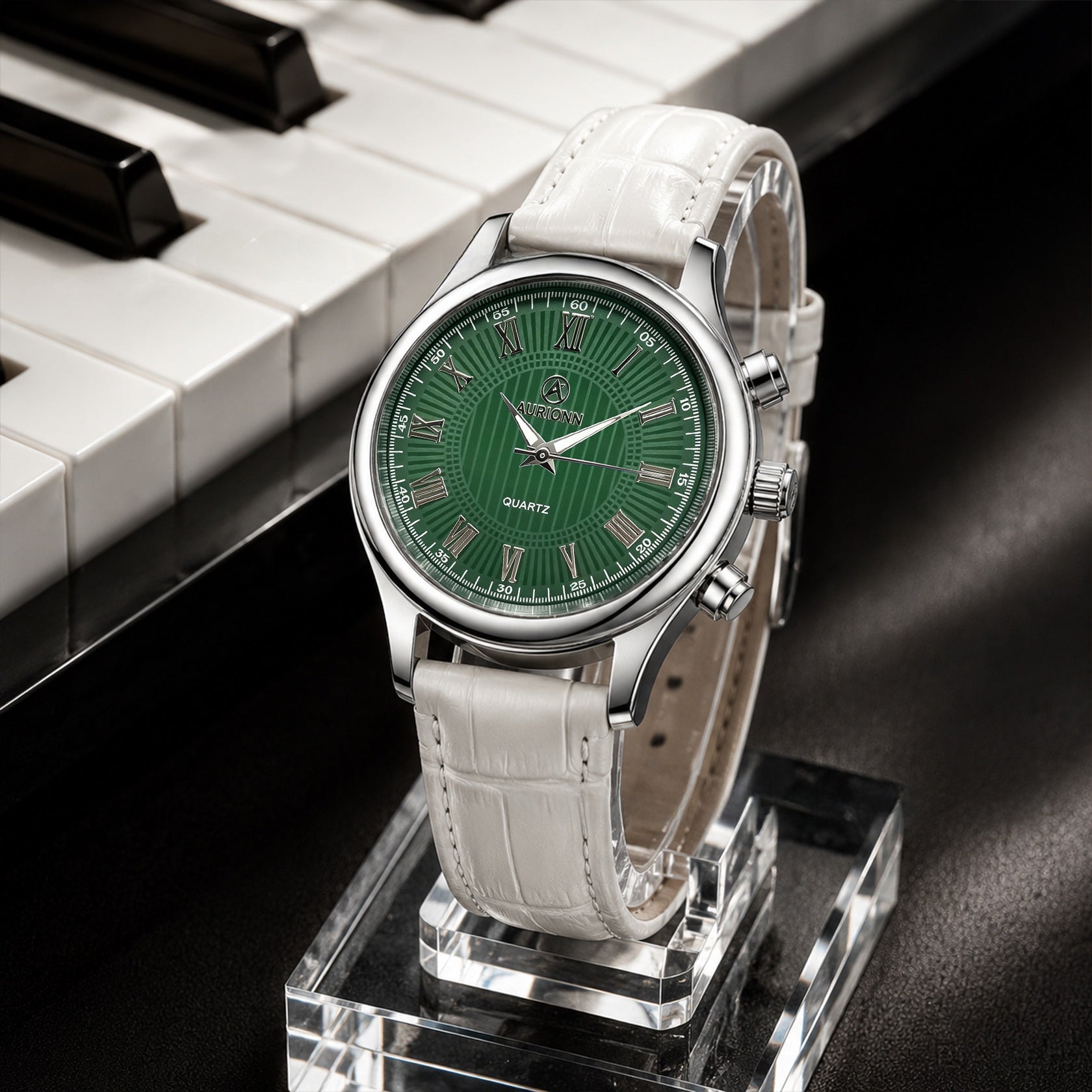 Men's Quartz Watch With Genuine Leather Strap And Pin Buckle, Round Dial Featuring Ordinary Glass Mirror And Pointer Display