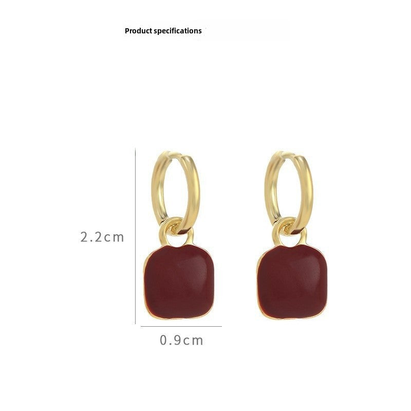 Geometric Enamel Red Earrings For Women With Copper Studs, Stylish And Durable