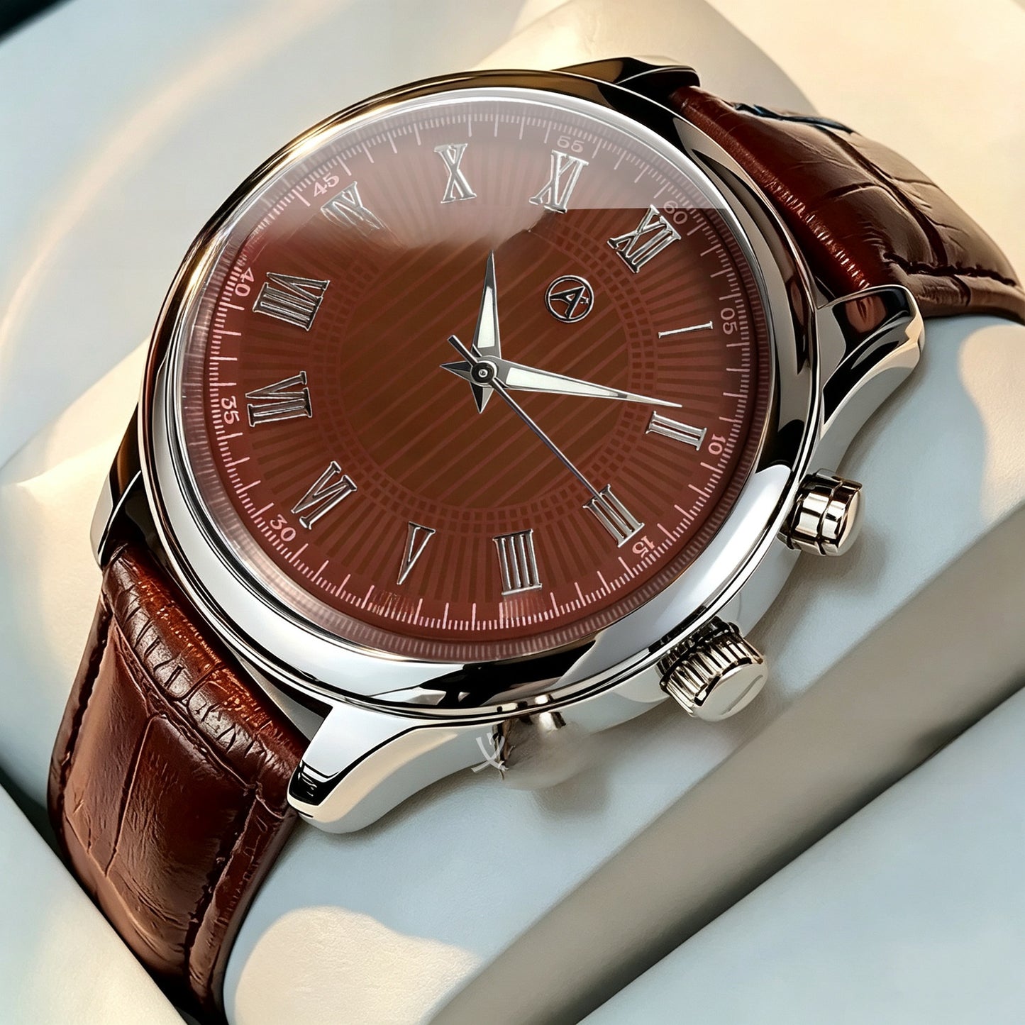 Men's Quartz Watch With Genuine Leather Strap And Pin Buckle, Round Dial Featuring Ordinary Glass Mirror And Pointer Display