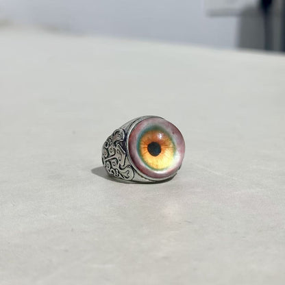 Exaggerated Eye Open Ring For Unisex, Electroplated Zinc Alloy With Red Accent