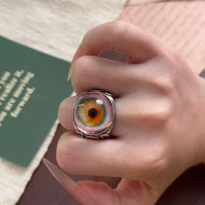 Exaggerated Eye Open Ring For Unisex, Electroplated Zinc Alloy With Red Accent