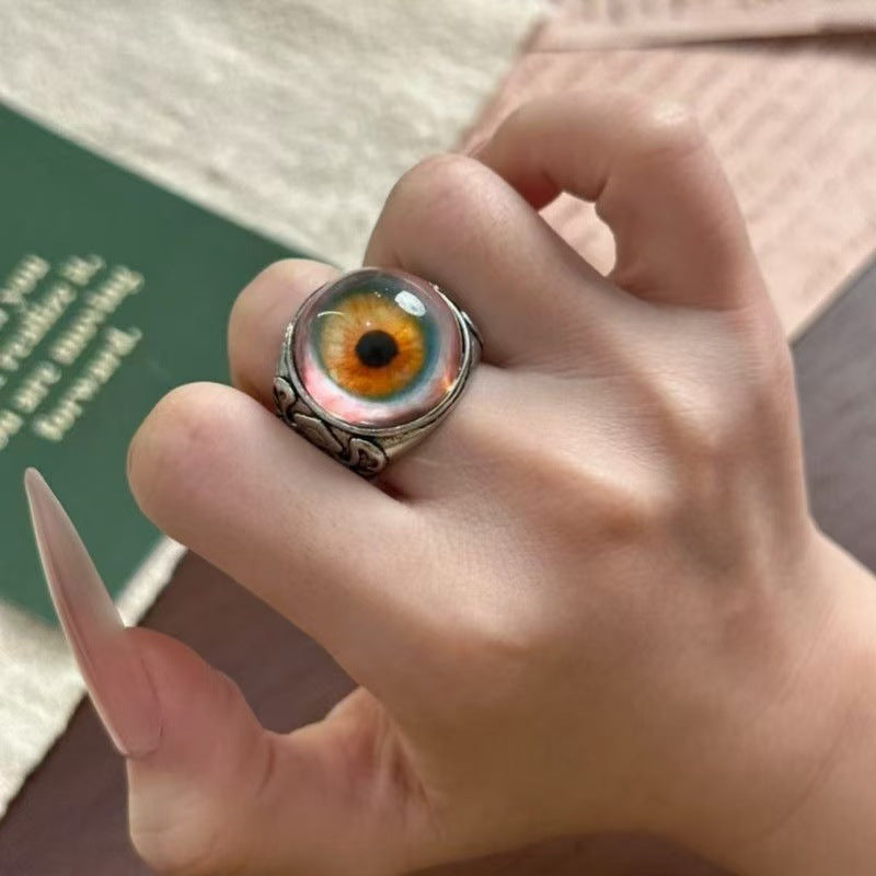 Exaggerated Eye Open Ring For Unisex, Electroplated Zinc Alloy With Red Accent
