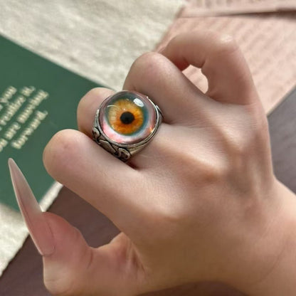 Exaggerated Eye Open Ring For Unisex, Electroplated Zinc Alloy With Red Accent