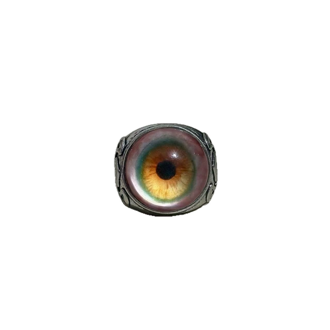 Exaggerated Eye Open Ring For Unisex, Electroplated Zinc Alloy With Red Accent