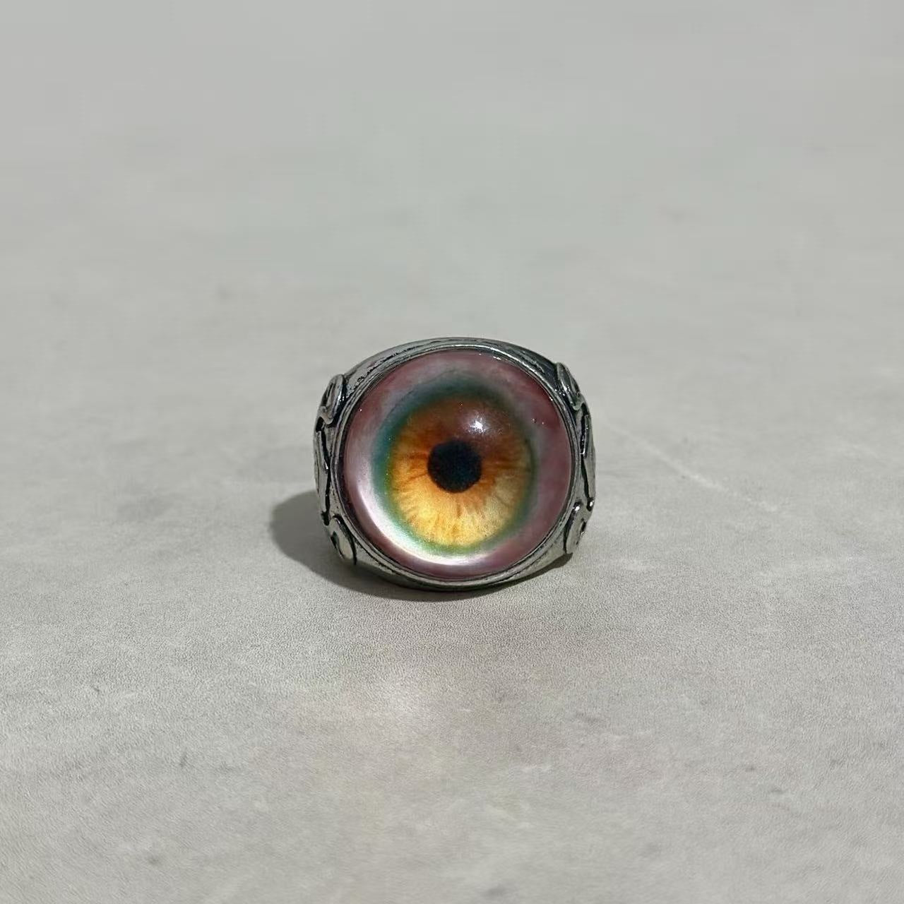 Exaggerated Eye Open Ring For Unisex, Electroplated Zinc Alloy With Red Accent