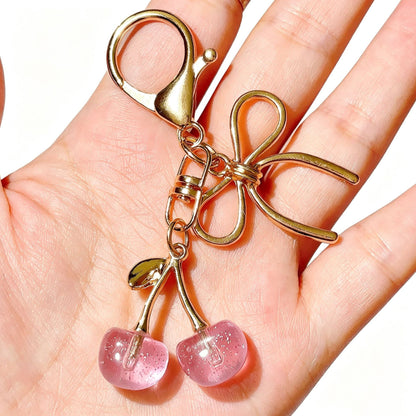 Sweet Cherry Pattern Alloy Key Chain With Lobster Trigger Clasp Closure, Electroplated Red Finish