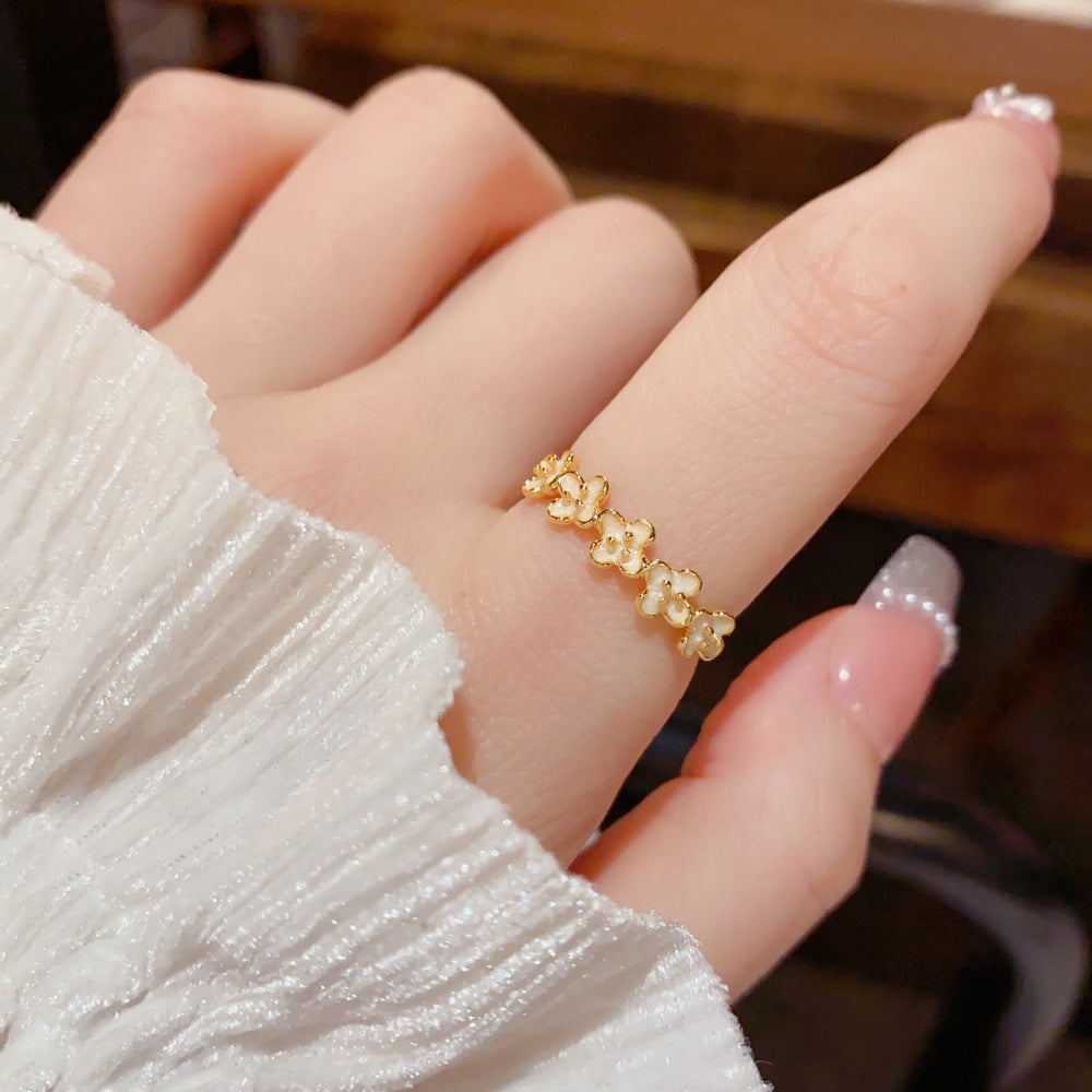 Sweet Flowers Open Ring For Women In Real Gold Plated Copper, Available In Gold
