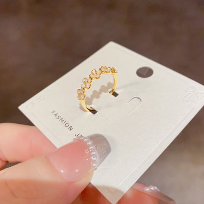 Sweet Flowers Open Ring For Women In Real Gold Plated Copper, Available In Gold