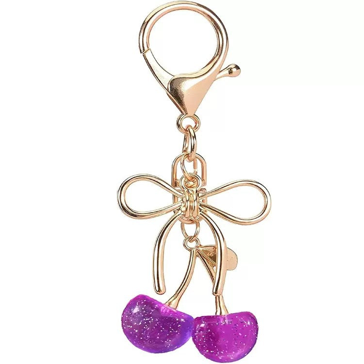 Sweet Cherry Pattern Alloy Key Chain With Lobster Trigger Clasp Closure, Electroplated Red Finish