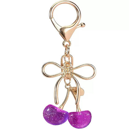 Sweet Cherry Pattern Alloy Key Chain With Lobster Trigger Clasp Closure, Electroplated Red Finish