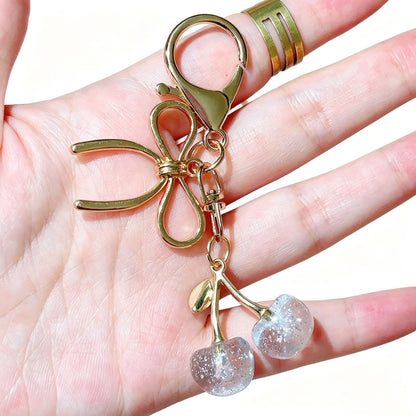 Sweet Cherry Pattern Alloy Key Chain With Lobster Trigger Clasp Closure, Electroplated Red Finish