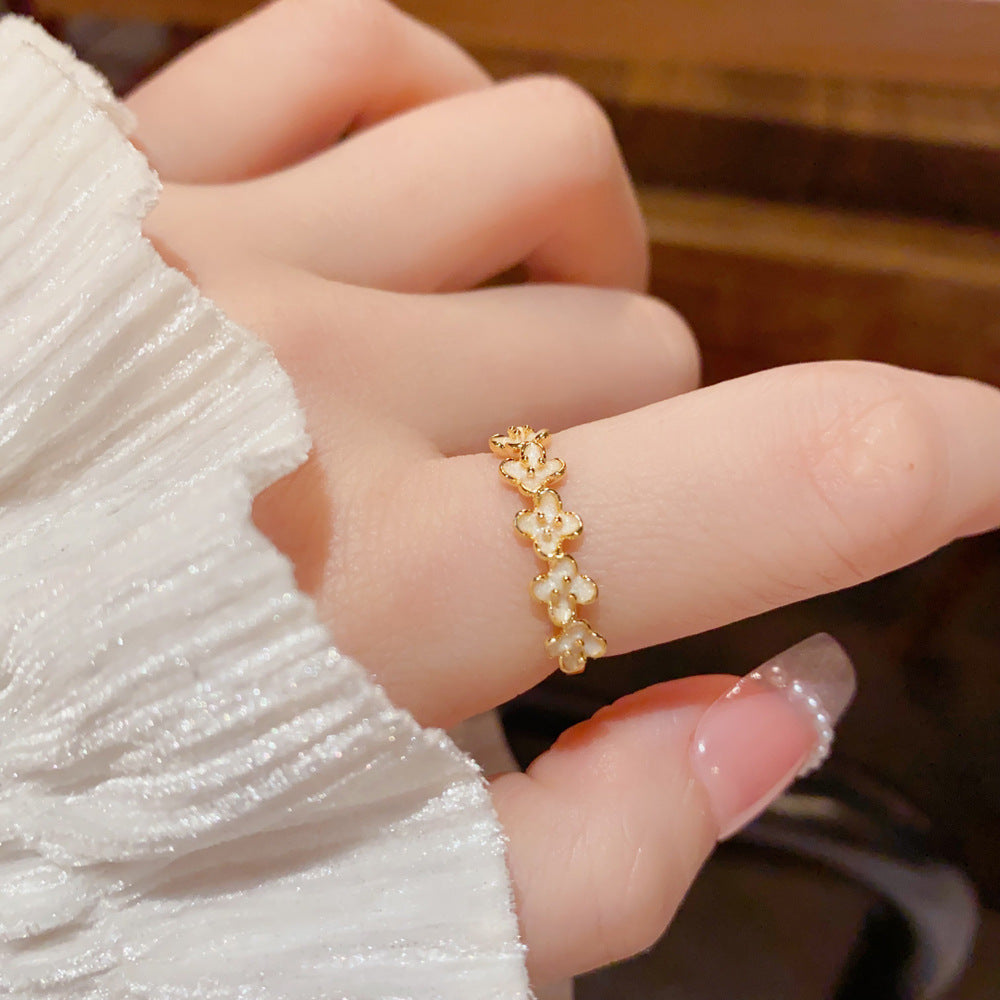Sweet Flowers Open Ring For Women In Real Gold Plated Copper, Available In Gold