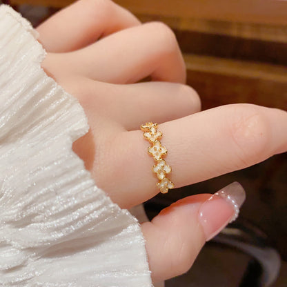 Sweet Flowers Open Ring For Women In Real Gold Plated Copper, Available In Gold