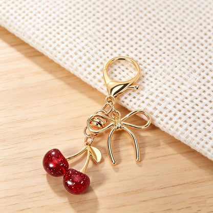 Sweet Cherry Pattern Alloy Key Chain With Lobster Trigger Clasp Closure, Electroplated Red Finish