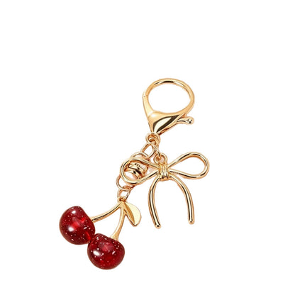 Sweet Cherry Pattern Alloy Key Chain With Lobster Trigger Clasp Closure, Electroplated Red Finish