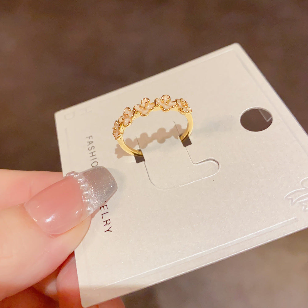 Sweet Flowers Open Ring For Women In Real Gold Plated Copper, Available In Gold