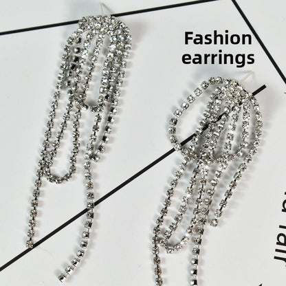 Tassel Earrings For Women, Alloy With Rhinestone Inlay Stud Earrings