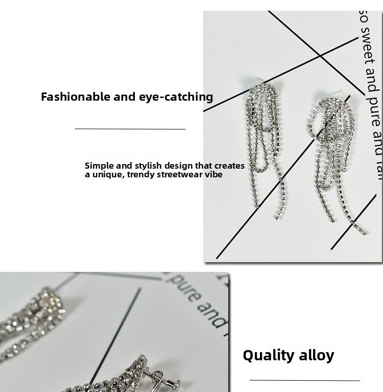 Tassel Earrings For Women, Alloy With Rhinestone Inlay Stud Earrings