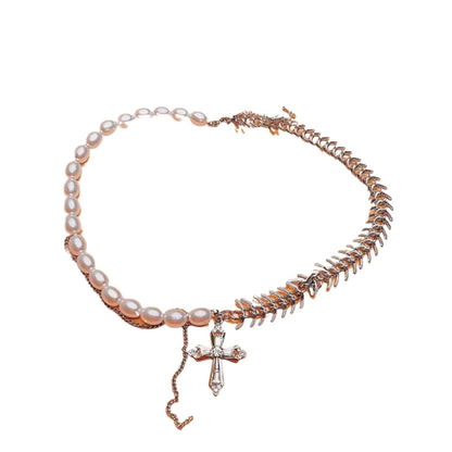 Silver Cross Double Layer Necklace For Women Featuring Titanium Steel Chain And Alloy Pendant