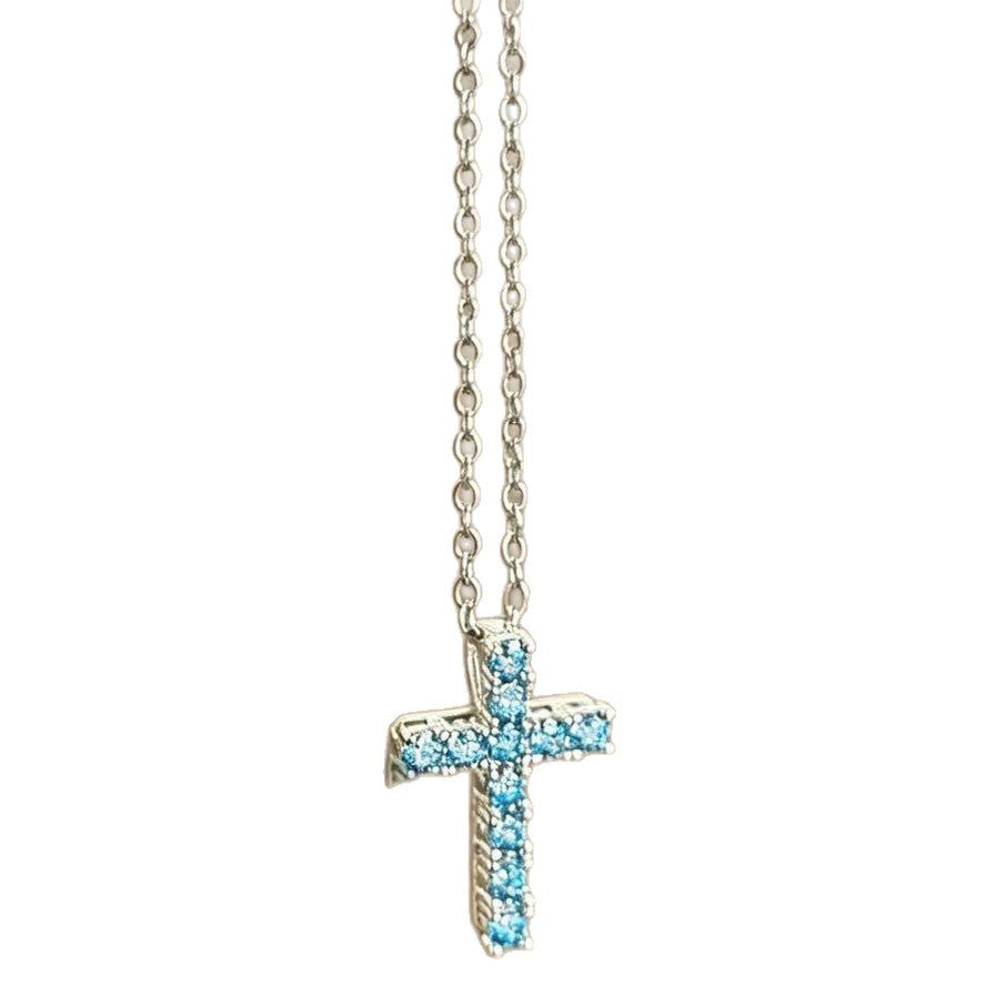 Cross Pendant Necklace For Women In Copper With Electroplated Gold Plating And Zircon Inlay
