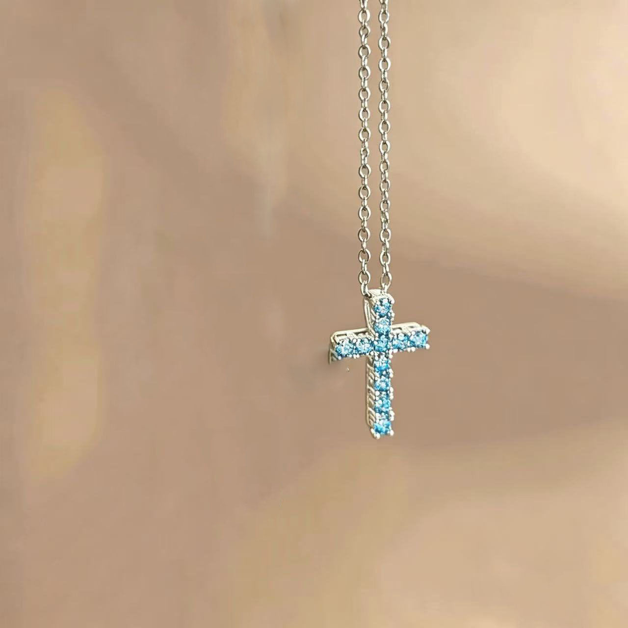 Cross Pendant Necklace For Women In Copper With Electroplated Gold Plating And Zircon Inlay