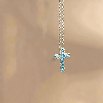 Cross Pendant Necklace For Women In Copper With Electroplated Gold Plating And Zircon Inlay