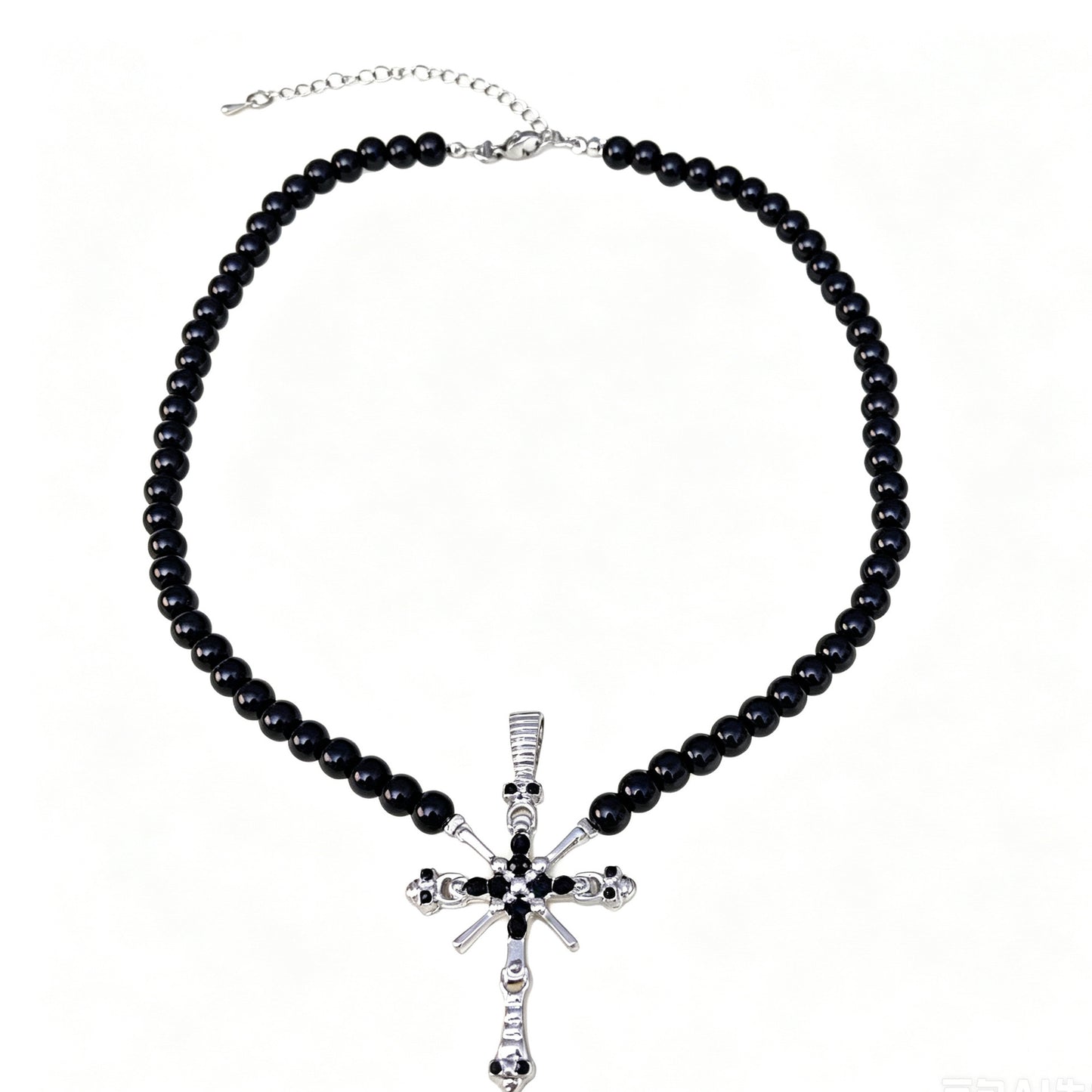 Exaggerated Cross Double Layer Necklace For Women In Dyed Black Featuring Alloy Pendant And Micro Super Whisper Thin Chain