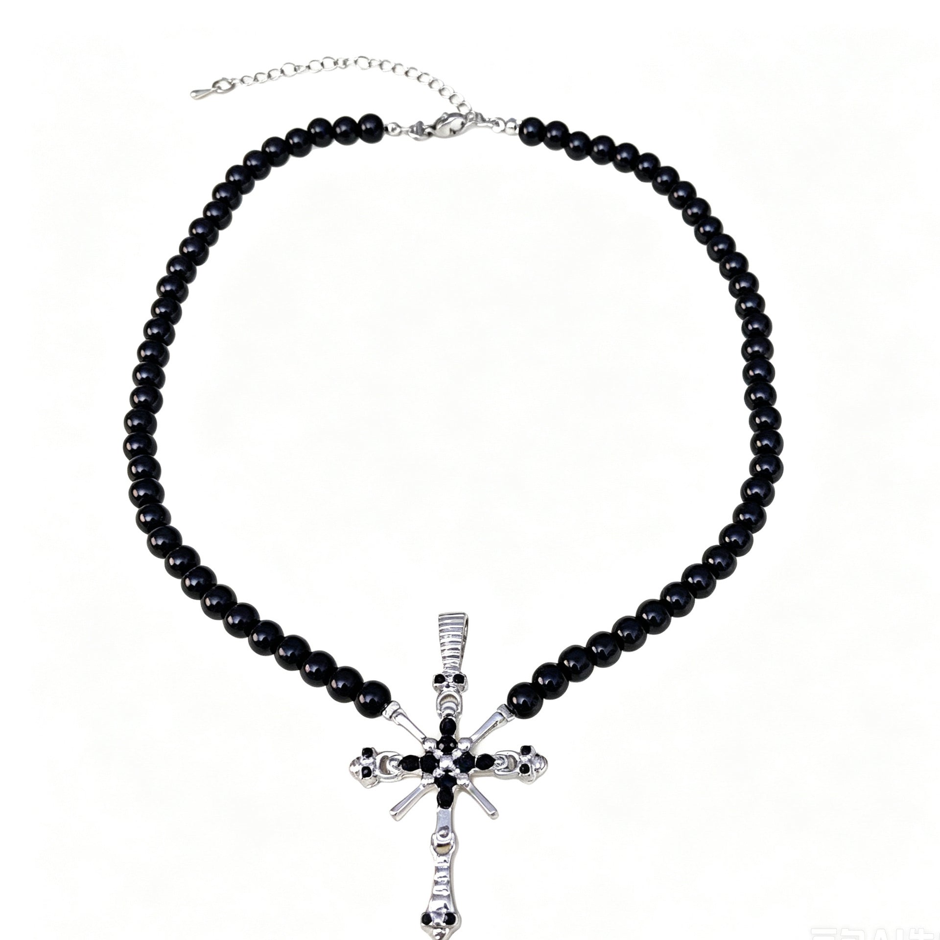 Exaggerated Cross Double Layer Necklace For Women In Dyed Black Featuring Alloy Pendant And Micro Super Whisper Thin Chain