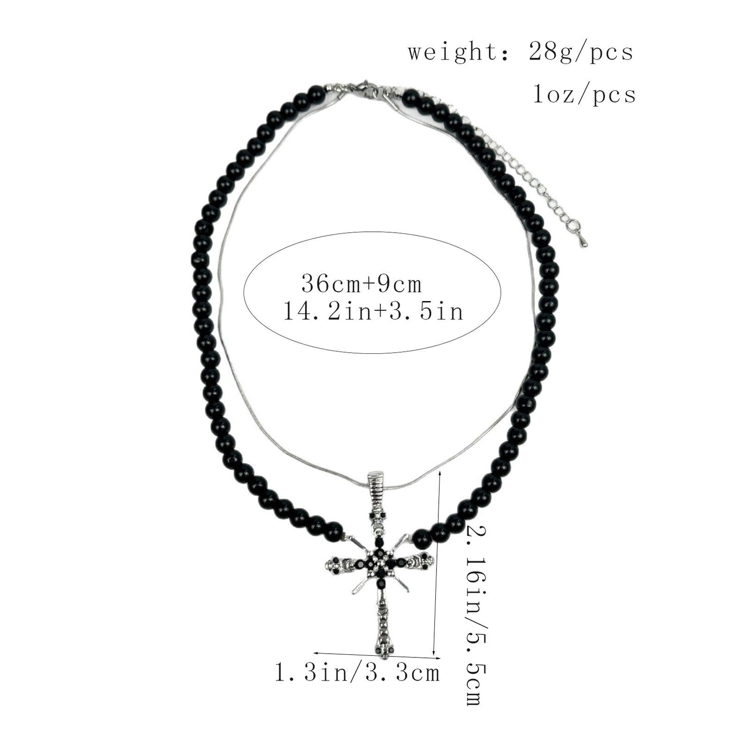 Exaggerated Cross Double Layer Necklace For Women In Dyed Black Featuring Alloy Pendant And Micro Super Whisper Thin Chain