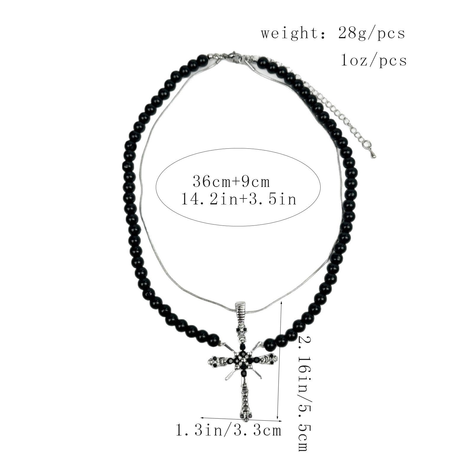 Exaggerated Cross Double Layer Necklace For Women In Dyed Black Featuring Alloy Pendant And Micro Super Whisper Thin Chain