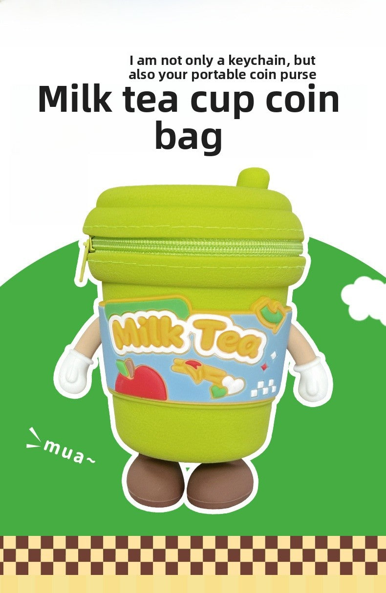 New Year Green Cup Key Chain With Silica Gel Bag Charm Accessory