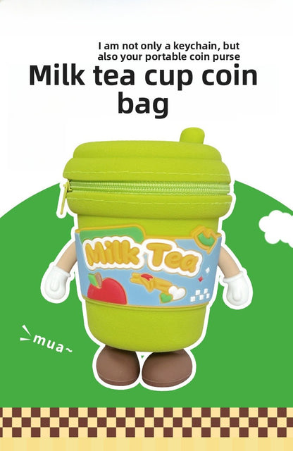 New Year Green Cup Key Chain With Silica Gel Bag Charm Accessory