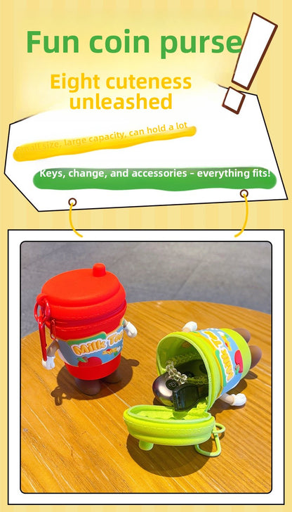 New Year Green Cup Key Chain With Silica Gel Bag Charm Accessory