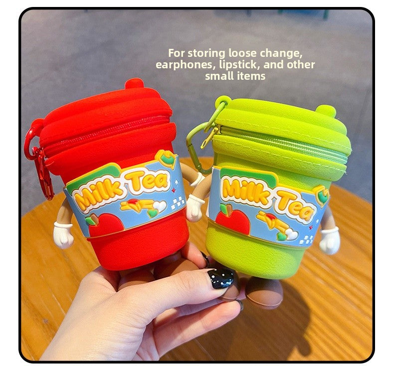 New Year Green Cup Key Chain With Silica Gel Bag Charm Accessory