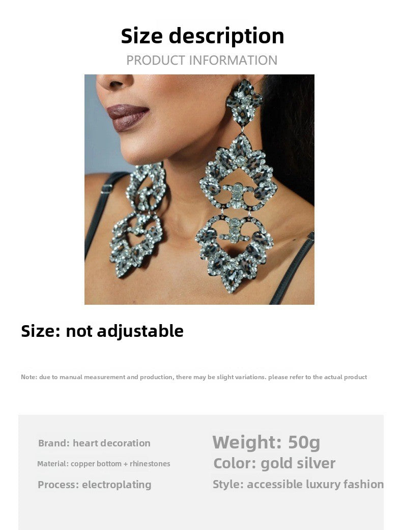 Exaggerated Water Droplets Earrings For Women In Gold With Electroplated Rhinestones Inlay