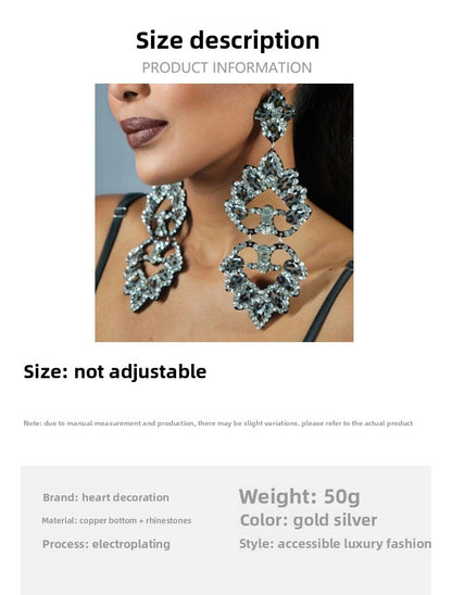 Exaggerated Water Droplets Earrings For Women In Gold With Electroplated Rhinestones Inlay