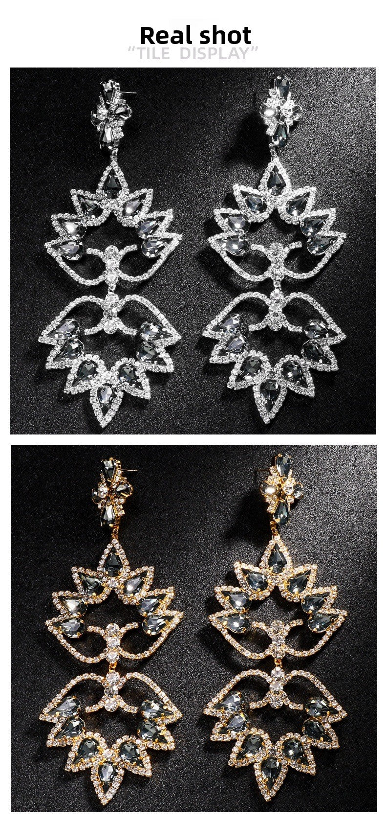 Exaggerated Water Droplets Earrings For Women In Gold With Electroplated Rhinestones Inlay