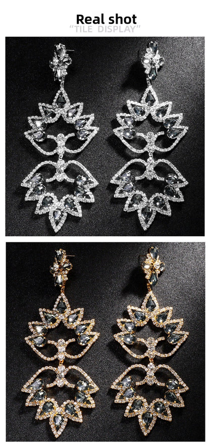 Exaggerated Water Droplets Earrings For Women In Gold With Electroplated Rhinestones Inlay