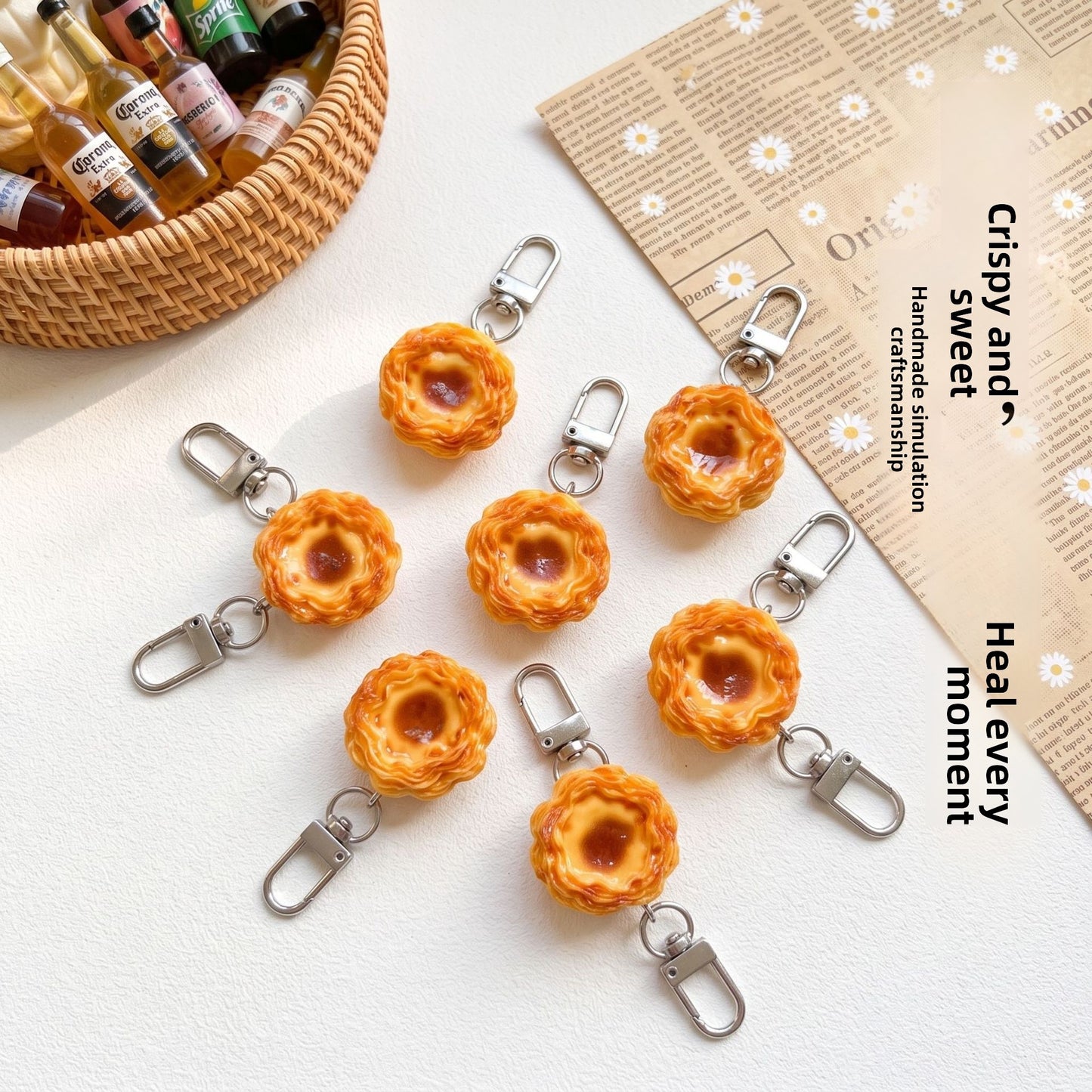 Food Pattern Resin Bag Charm Key Chain Featuring Durable Resin Material