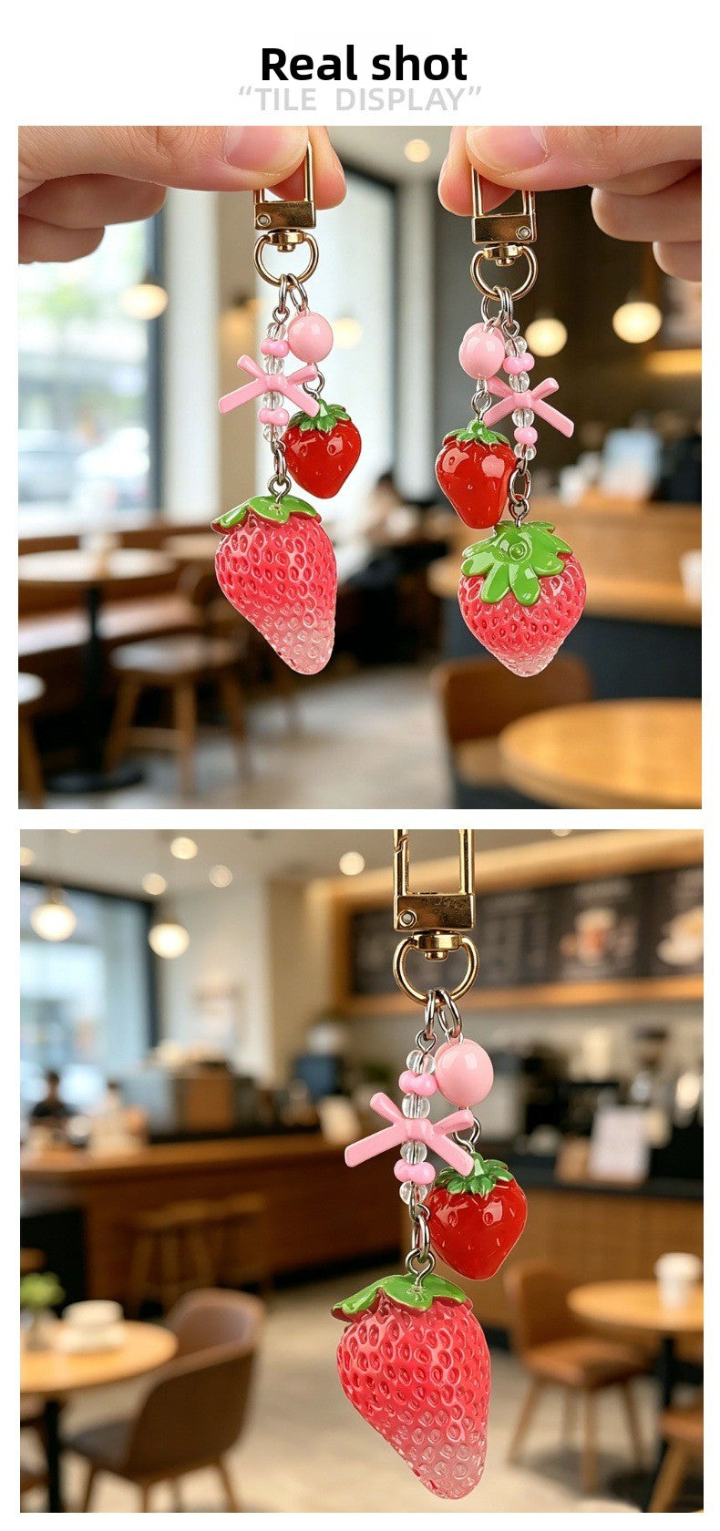 Transparent Epoxy Strawberry Key Chain Made Of Resin Featuring A Cute Style