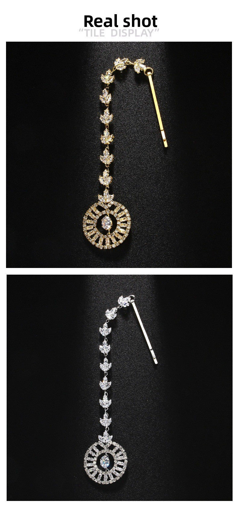 Geometric Ethnic Style Hair Chain For Women In Alloy With Silver Zircon Inlay Hairpin