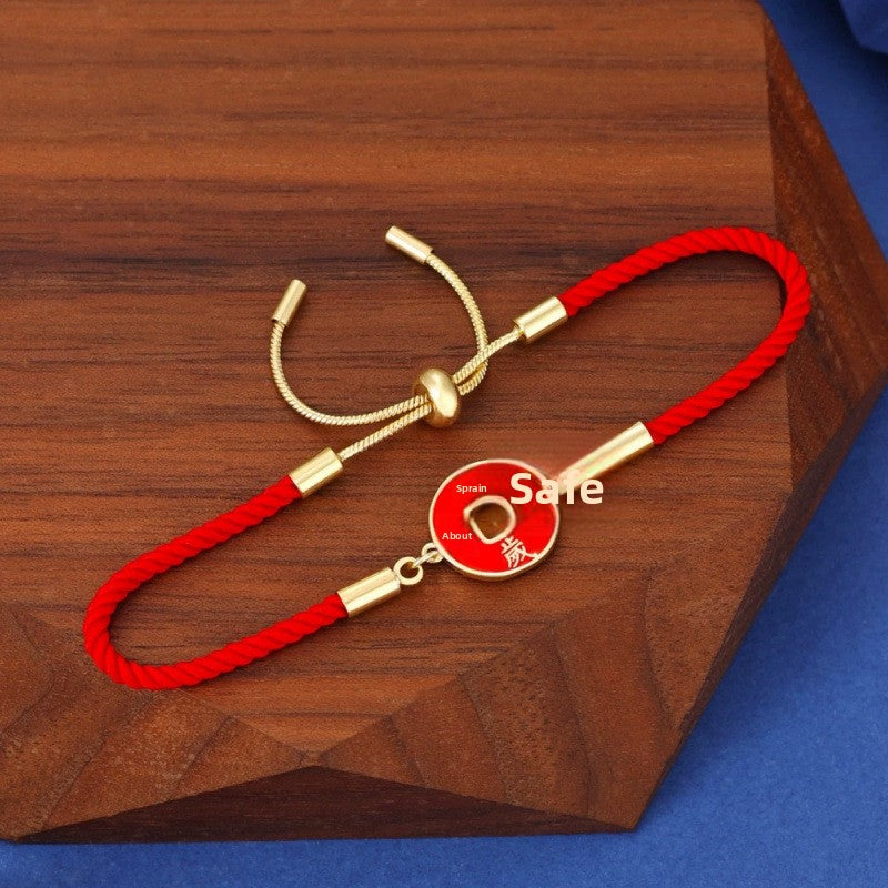 Retro Red Line Bracelet For Women, Electroplated Copper Bangle Perfect For New Year
