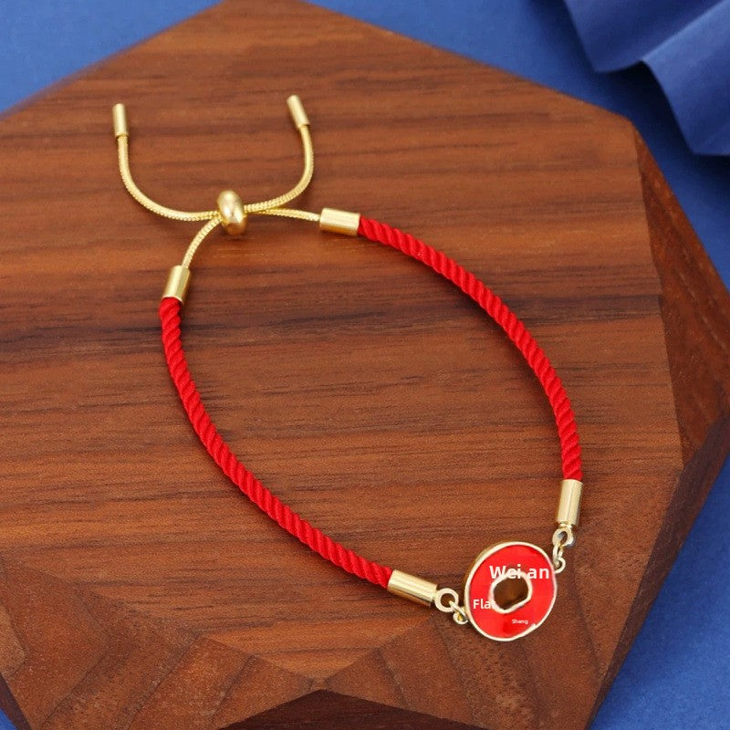 Retro Red Line Bracelet For Women, Electroplated Copper Bangle Perfect For New Year