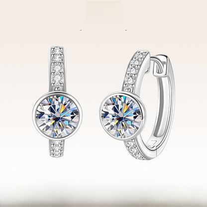 Round Unisex Earrings In 925 Sterling Silver With Moissanite Inlay, Featuring Electroplated Finish And 925 Sterling Silver Posts
