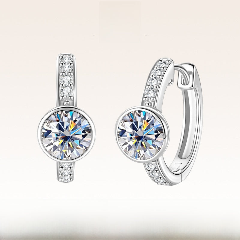 Round Unisex Earrings In 925 Sterling Silver With Moissanite Inlay, Featuring Electroplated Finish And 925 Sterling Silver Posts